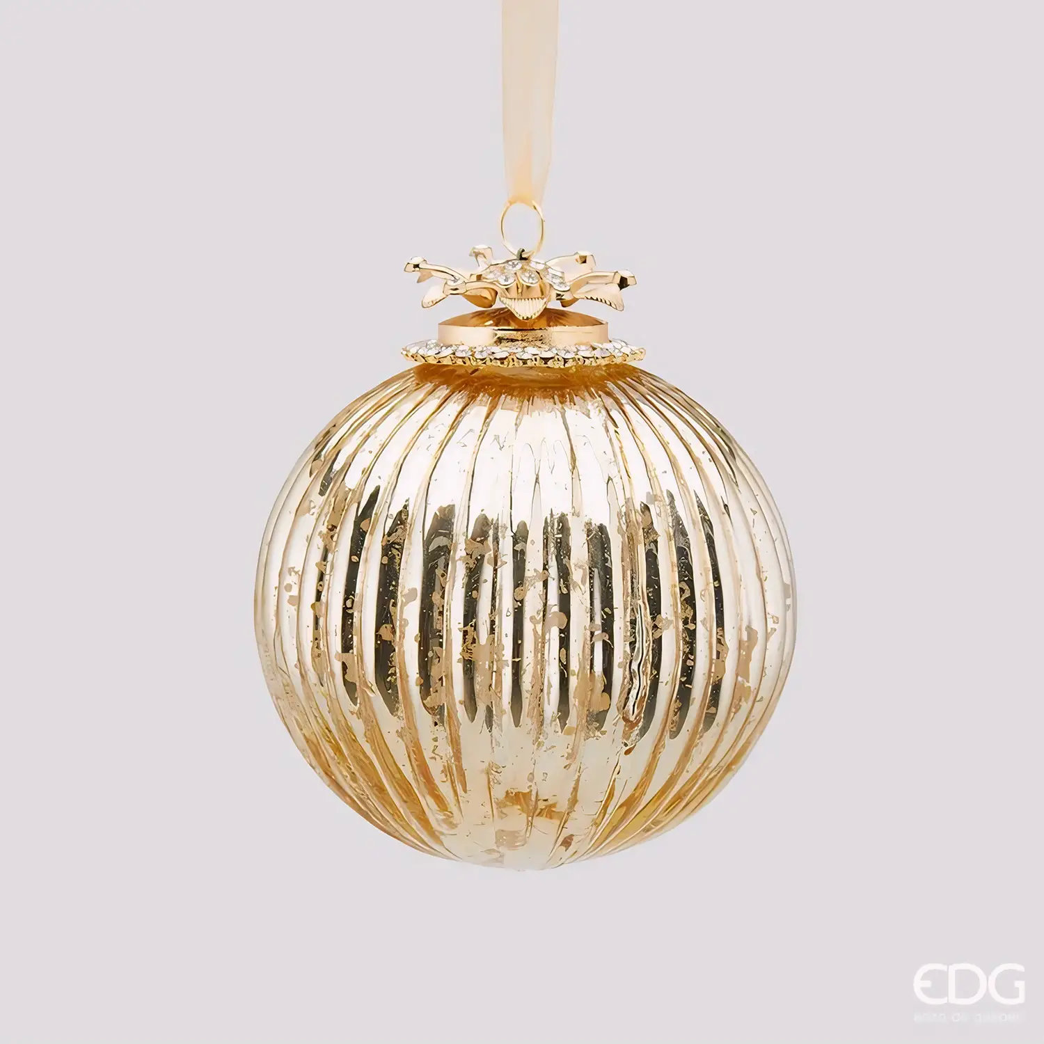 EDG Palla Vetro Gioiello Righe Oro D10 cm Natale - addobbi albero