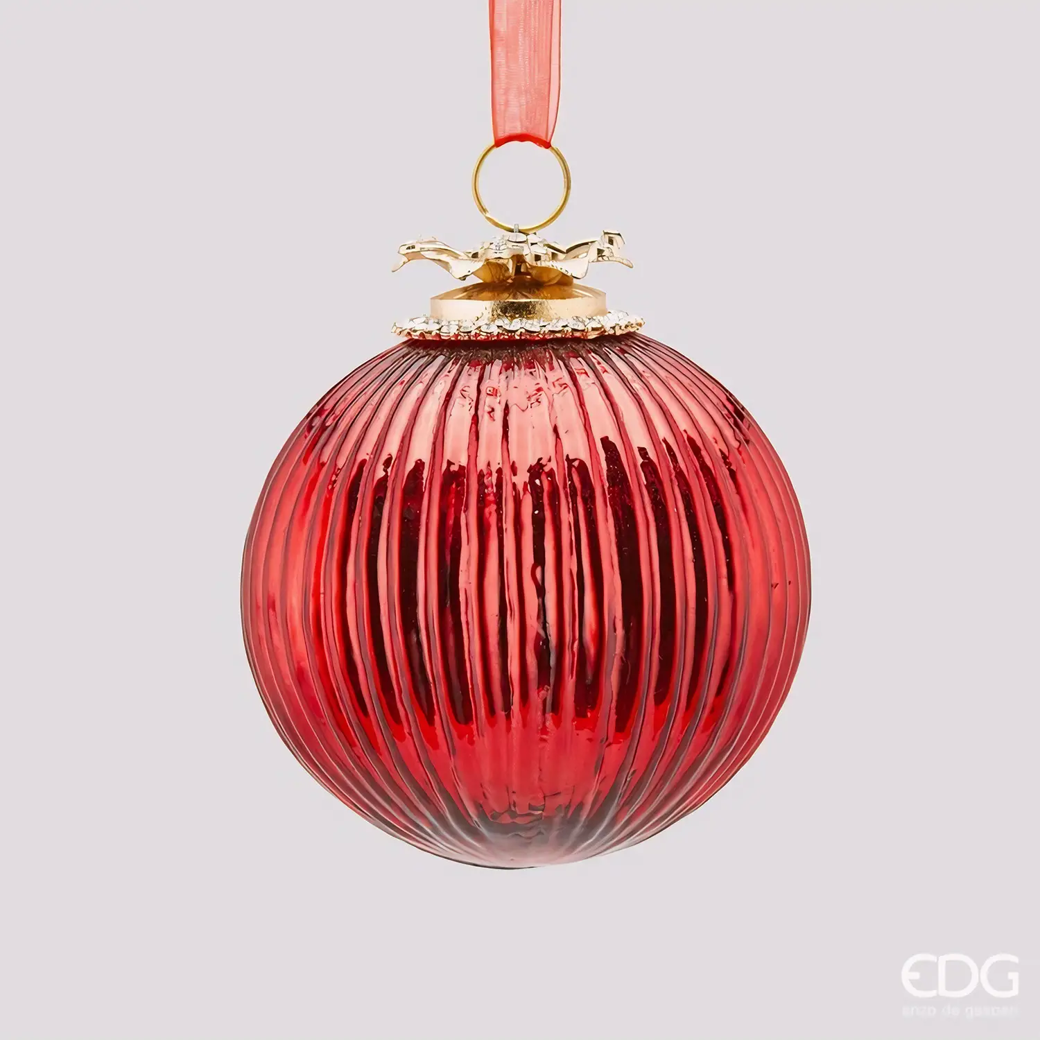EDG Palla Vetro Gioiello Righe Rossa D10 cm Natale - addobbi albero
