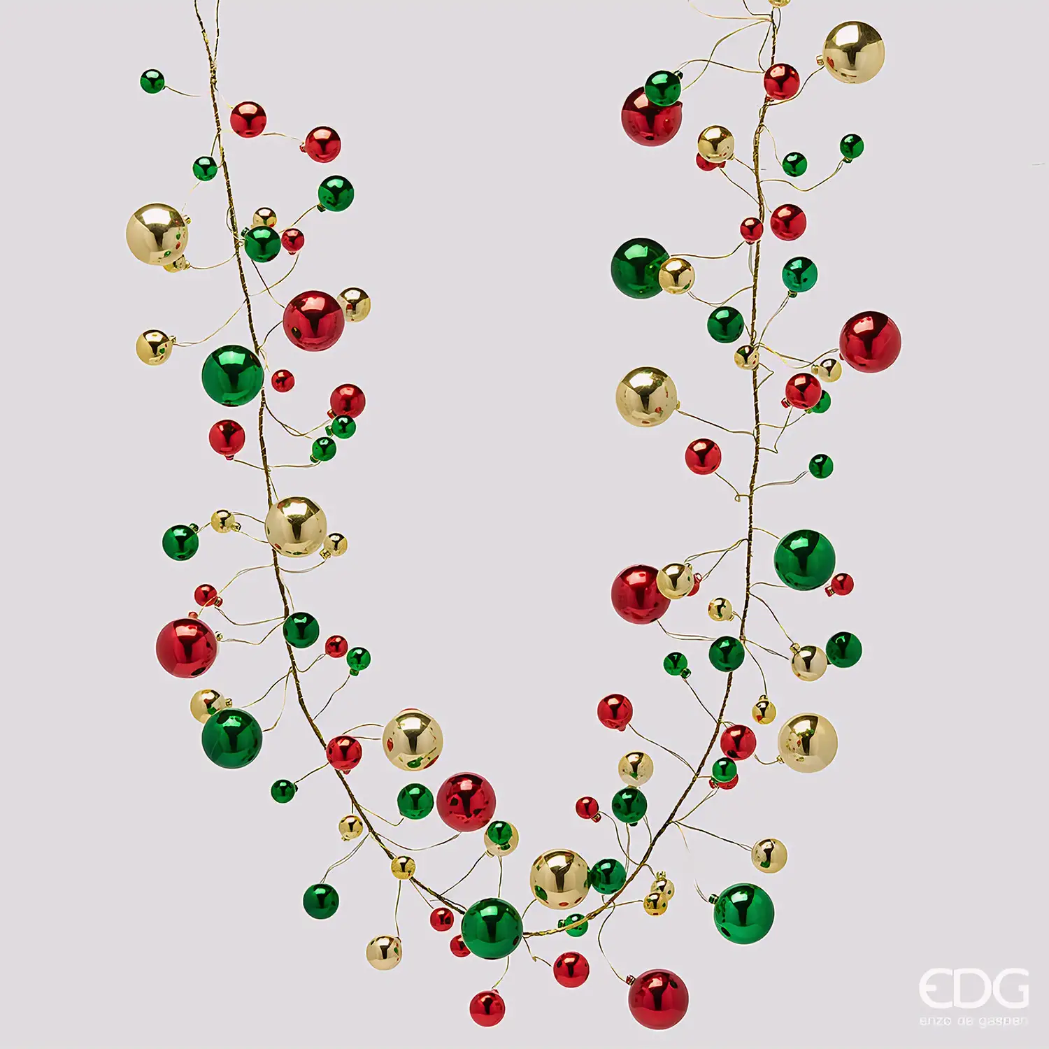 EDG Festone Palle Mix 100 Sfere Rosso Verde Oro 180 cm - addobbi albero