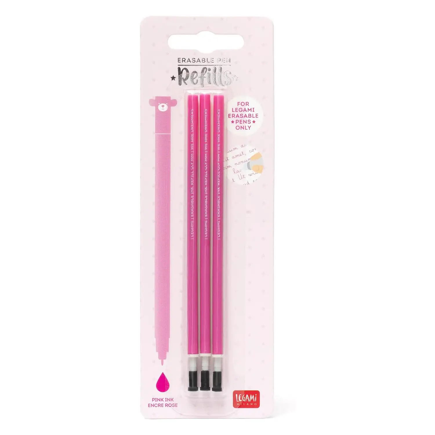 Legami - Refill per Penna Gel Cancellabile Rosa, Set 3 Pezzi - legami