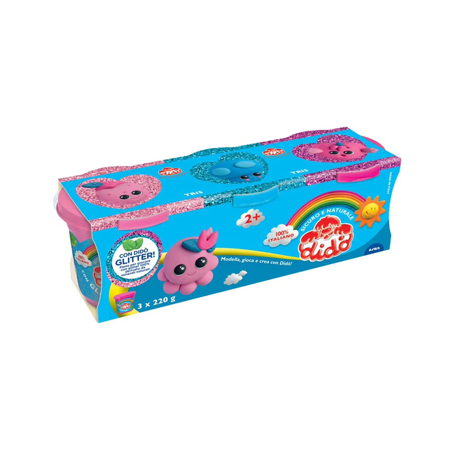 Didò Tris Rosa/Magenta/Azzurro Glitter Barattoli 200gr - Paste per modellare