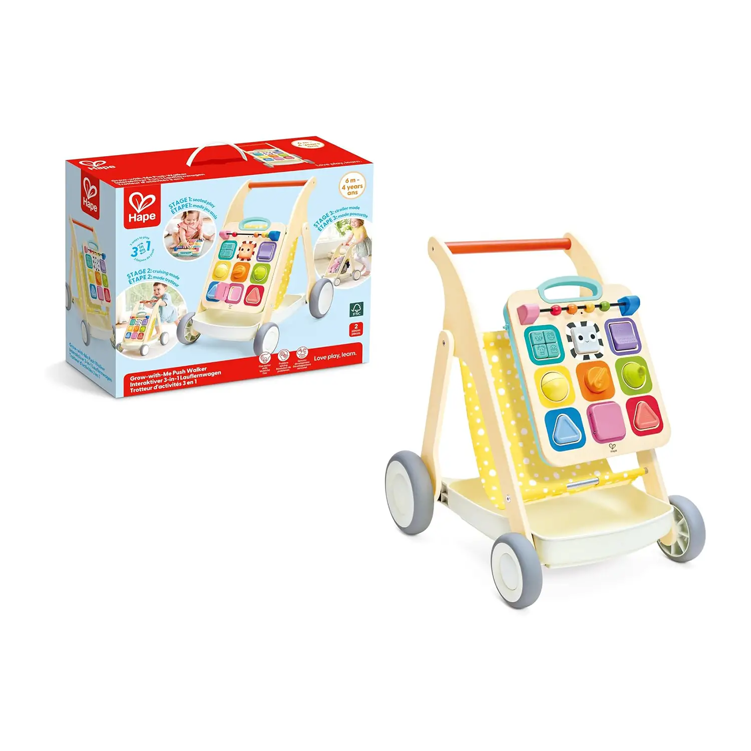Carrettino Primi Passi 3 in 1 In Legno - educativi prima infanzia