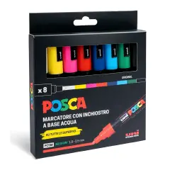 Pennarelli Uni Posca Media – Set 8 Colori • Marcatori a Tempera Multi-Superficie
