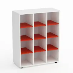 Mobile Scuola Kubò Bianco 12 Caselle H 110 cm. Ripiani Rosso - Conforme CAM