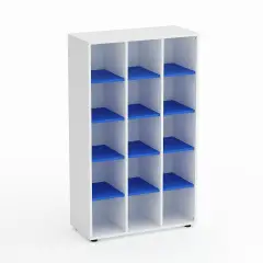 Mobile Scuola Kubò Bianco 15 Caselle H 150 cm. Ripiani Azzurro - Conforme CAM