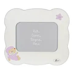 CORNICE PORTA FOTO IN LEGNO BIANCO MARGHERITA CON ORSO ROSA ORIZZONTALE