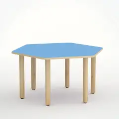 Tavolo Forma Esagonale H 55 Cm - Misura 3 - Blu Orizzonte Per Scuola Primaria - Conforme CAM