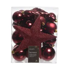 Decoris Set 33 Addobbi Natale Bordeaux con Stella Ø8 cm