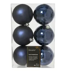 Decoris Set 6 Palline Natale Blu Notte Ø8 cm Infrangibili