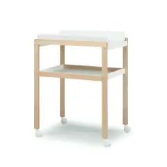 Mini Fasciatoio In Legno Bianco-Naturale Con Ruote E Materassino Incluso Erbesi