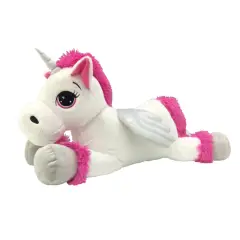 Unicorno Peluche Sdraiato Gigante Biancoe e Fucsia