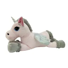 Unicorno Peluche Sdraiato Gigante Rosa e Grigio