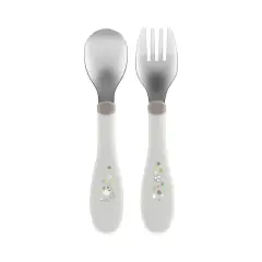 Primo Set di Posate Inox per Bambini + 18 Mesi, Grigio