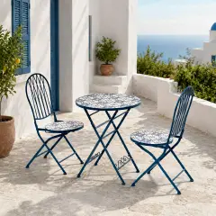 Set Capri Tavolo+2 Sedie Piegh. Diam. 60 Cm H 93 Maioliche Blu Salmar