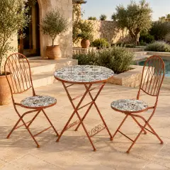 Set Capri Tavolo e 2 Sedie Pieghevoli Color Terracotta, Fantasia Maioliche