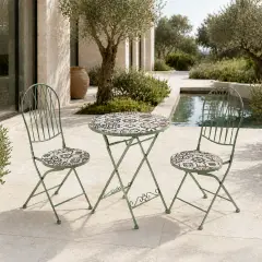Set Capri Tavolo e 2 Sedie Pieghevoli, Motivo Maioliche Verde Salvia