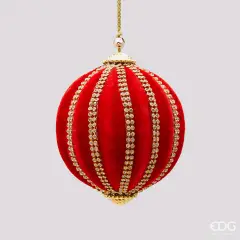 Palla Natalizia Velluto Rosso con Spicchi 10cm EDG Elegante