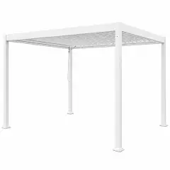 Pergola Bioclimatica, Gazebo 3x3,8 Metri con Lamelle Orientabili, Acciaio e Alluminio, Bianco